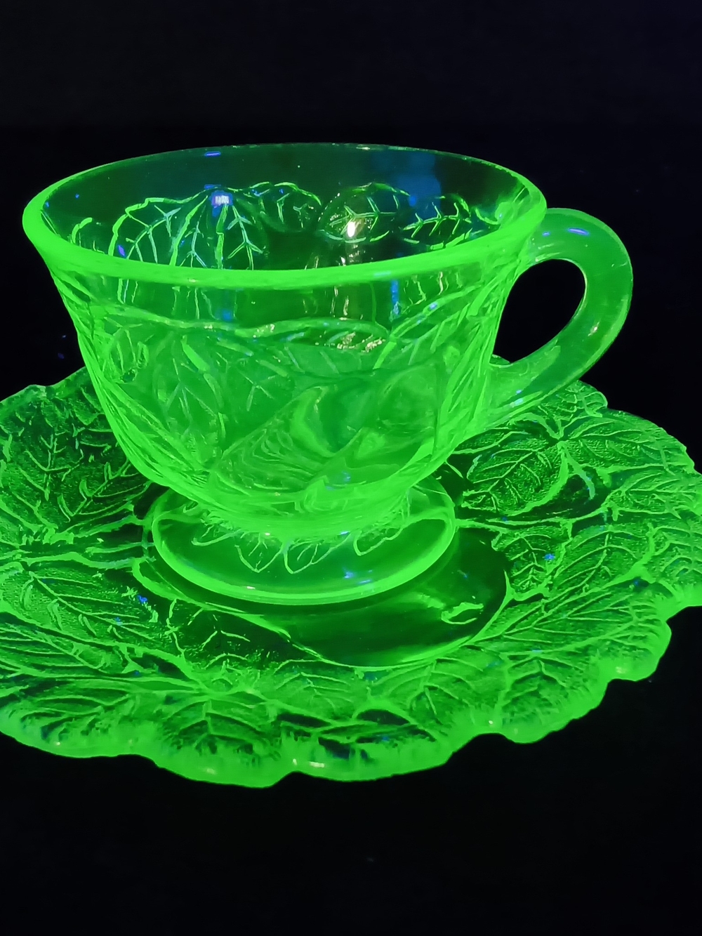 Green Uranium Glass Teacup and Saucer - Decorative Home Art